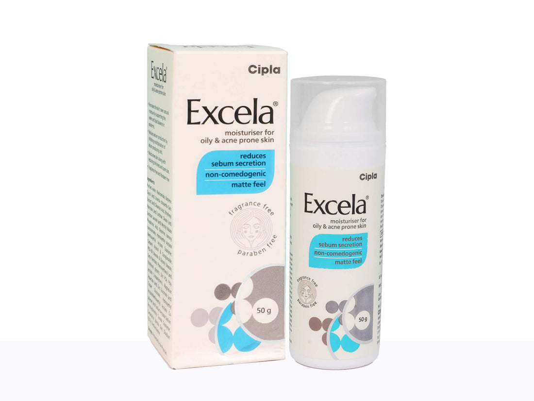 Moisturiser for oily acne prone skin by Excela - lightweight cream jar