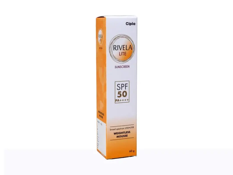 Rivela Lite Sunscreen SPF 50 PA++++ packaging on white background