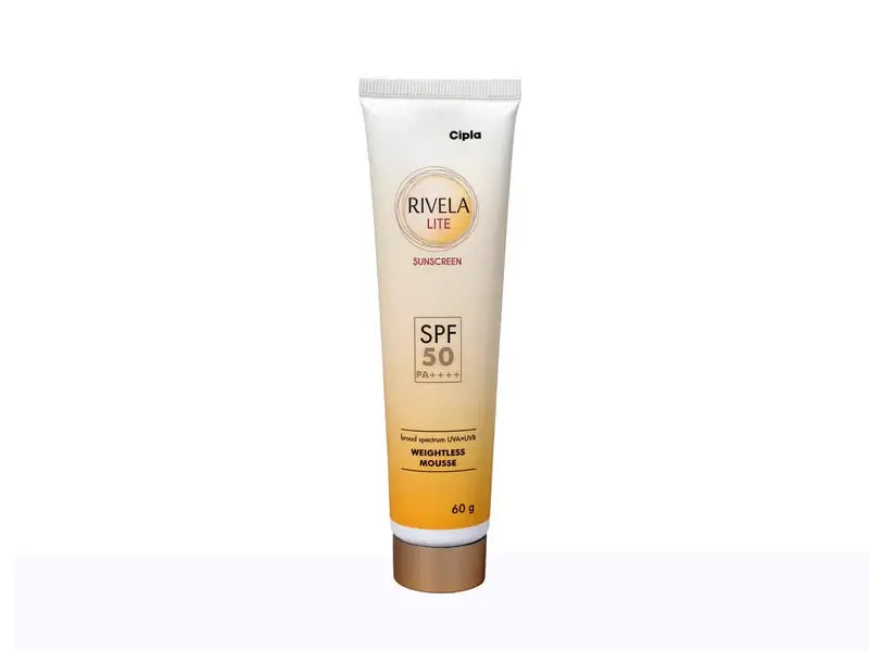Rivela Lite Sunscreen SPF 50 PA++++ sunscreen with retail box and tube