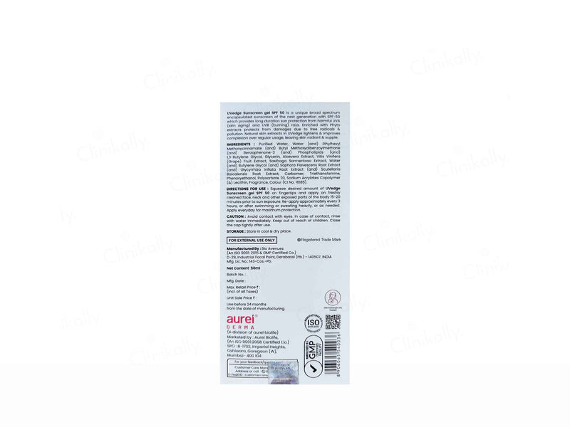UVedge Sunscreen Gel SPF 50 PA+++ product packaging box
