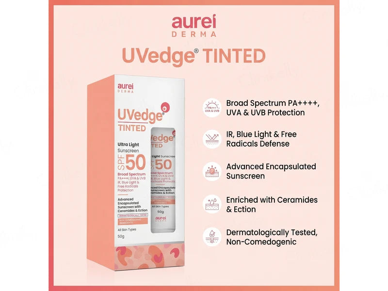 UVedge Tinted Sunscreen SPF 50 PA+++ back label with usage details