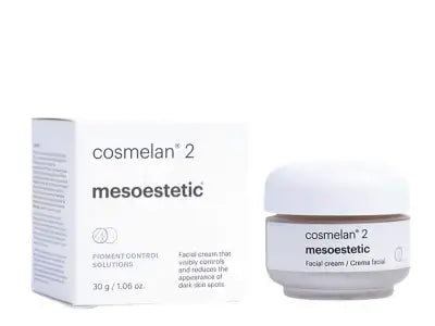 cosmelan 2 mesoestetic facial cream and packaging on a white background