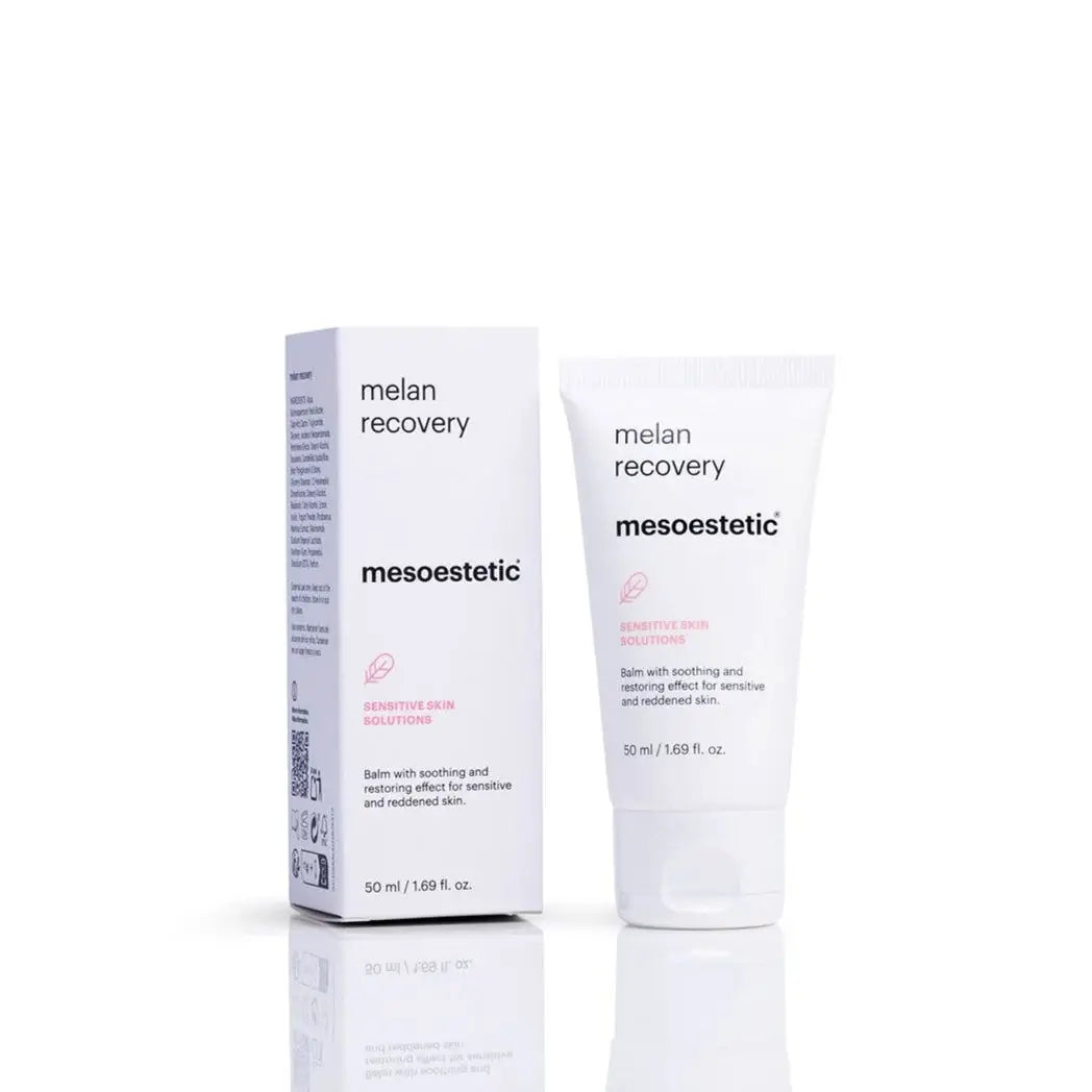 Mesoestetic melan recovery skincare product packaging on a white background