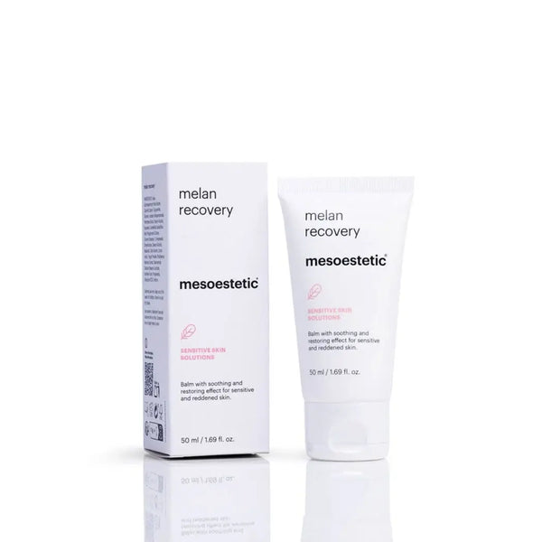 Mesoestetic melan recovery skincare product packaging on a white background