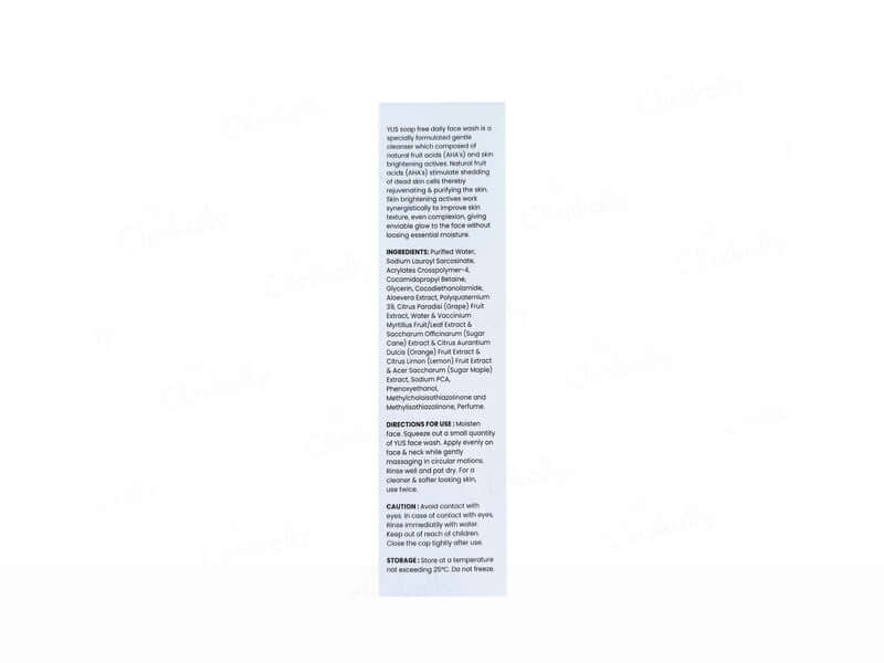 Aurei Natura Ylis' Face Wash box, featuring a white packaging design with blue and green text and a colorful blue and green pattern at the bottom, set against a white background with faint watermarks.
