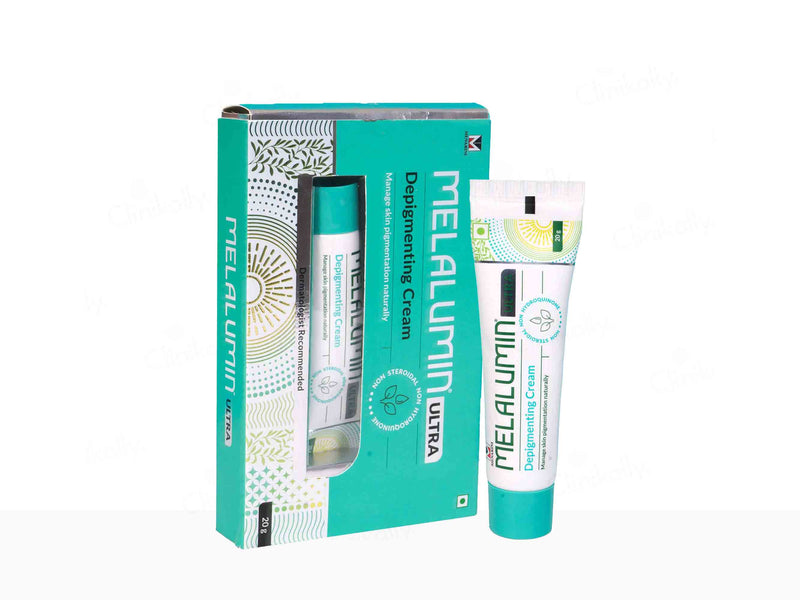 Melalumin cream packaging with tube and box on a white background